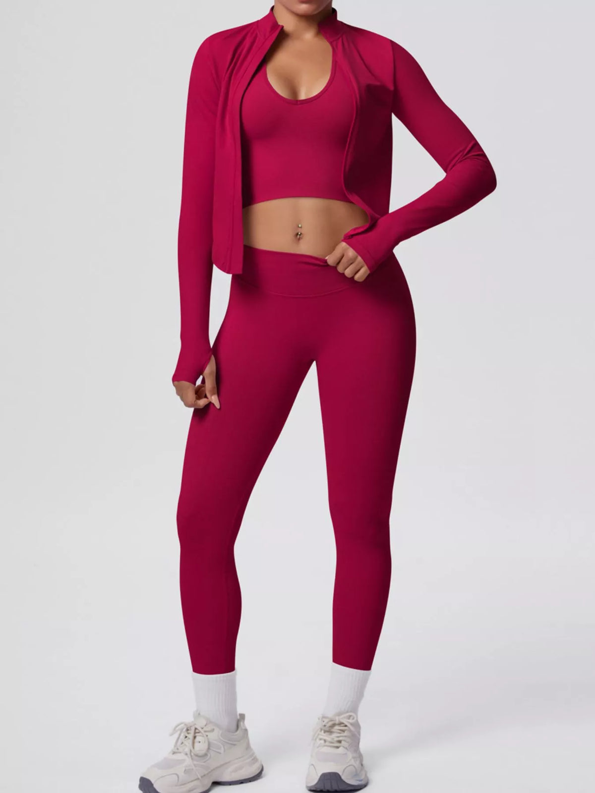 Tank & Zip-Up Jacket and Leggings Three-Piece Active Set - Lilixa.store