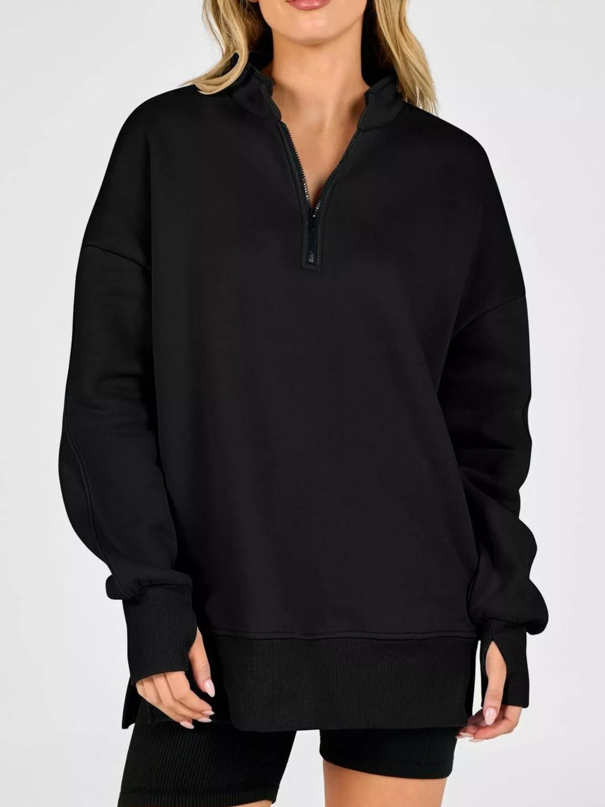 Quarter-Zip Dropped Shoulder Sweatshirt - Lilixa.store