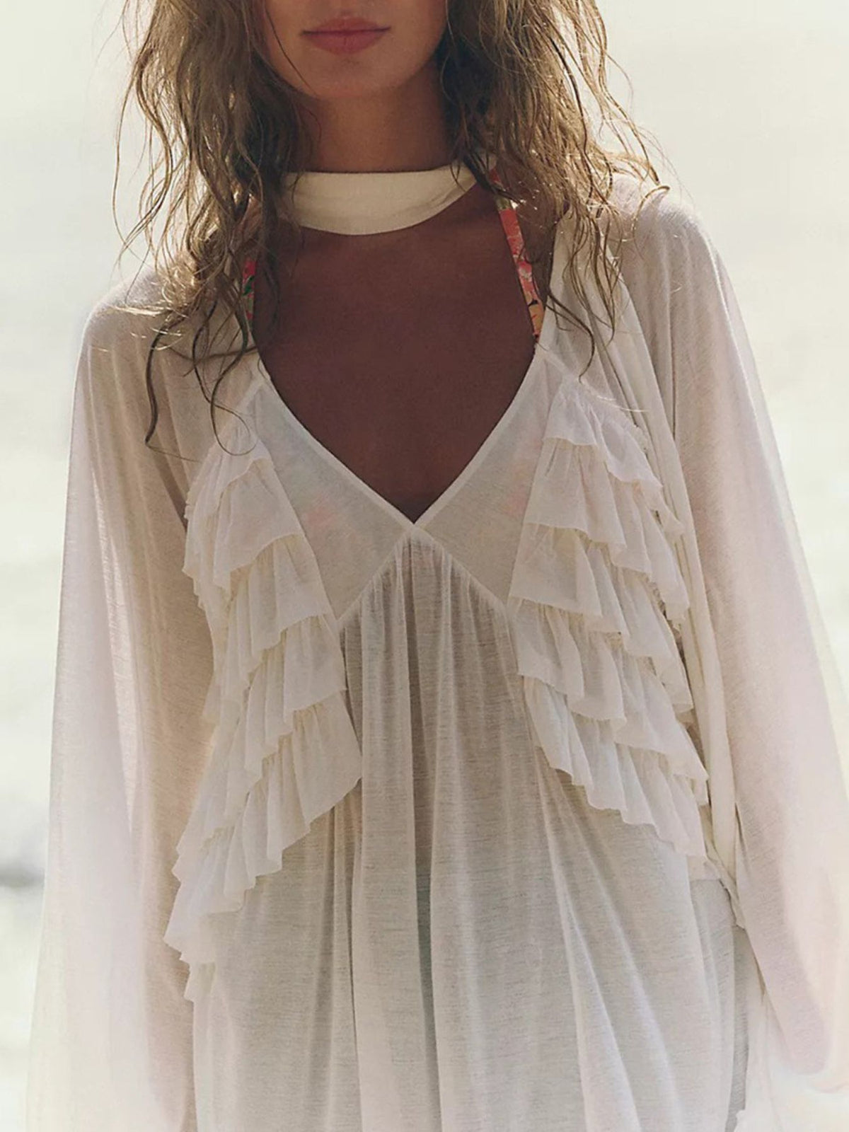Sheer Ruffle Trim Beach Cover-Up - Lilixa.store