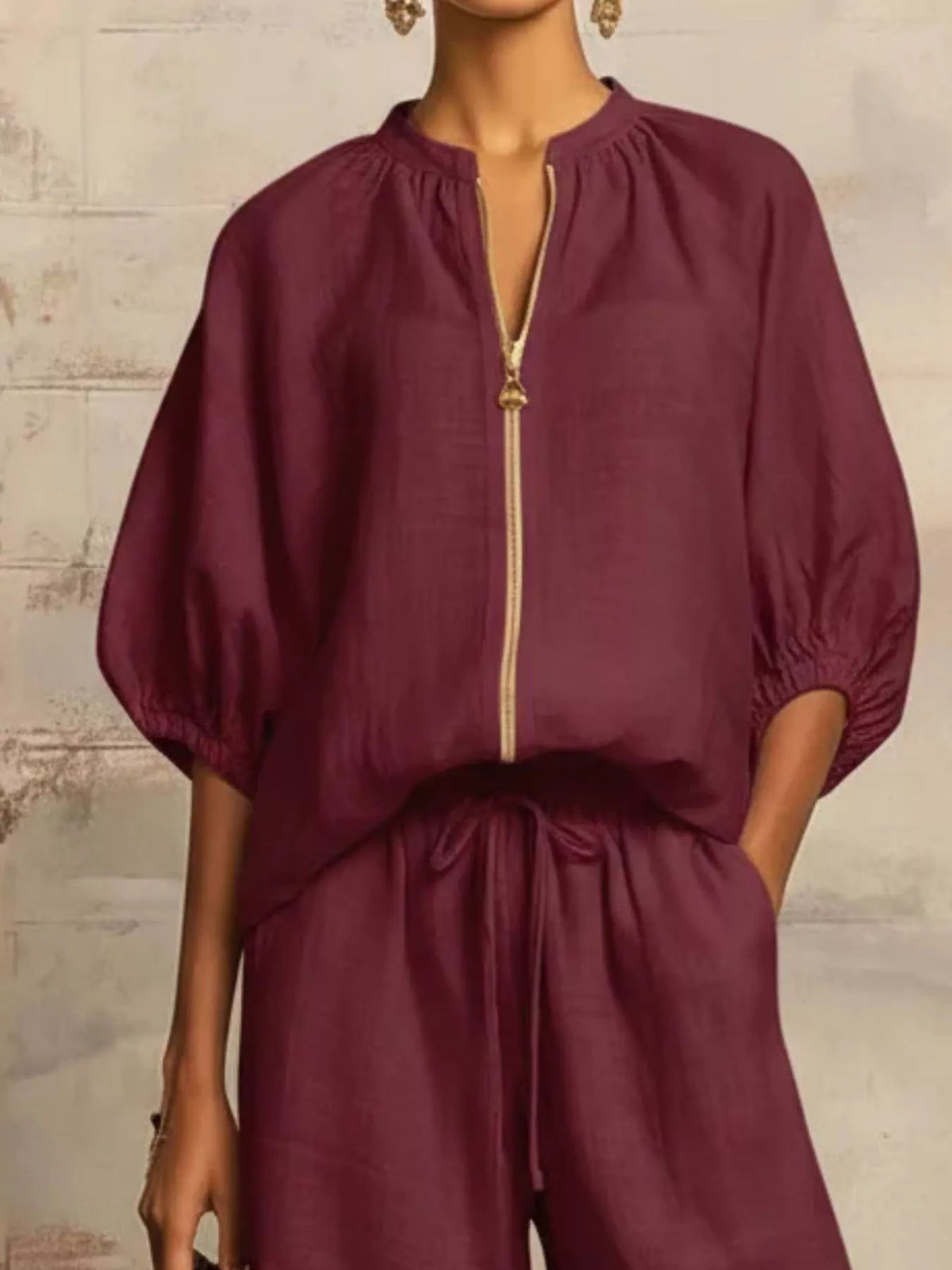 Full Size Zip-Front Top and Wide-Leg Pants Set Plus Size - Lilixa.store