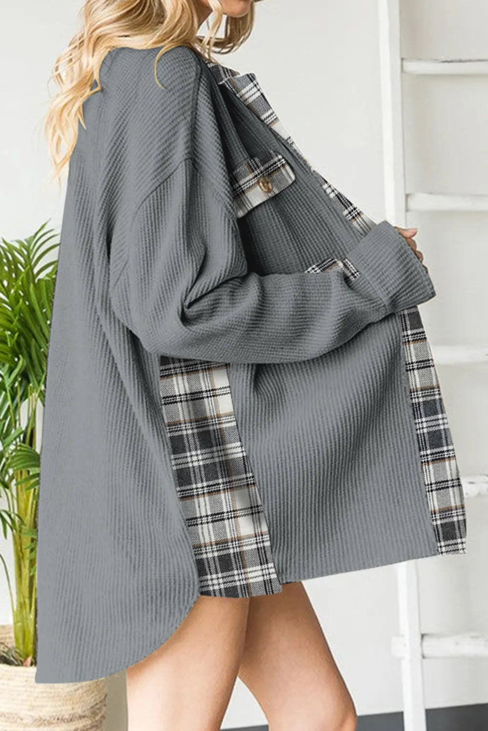 Plaid Button Down Collared Jacket, view 20