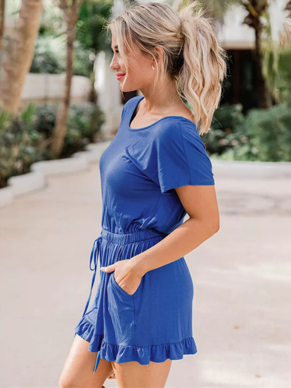 Ruffled Boat Neck Short Sleeve Romper - Lilixa.store
