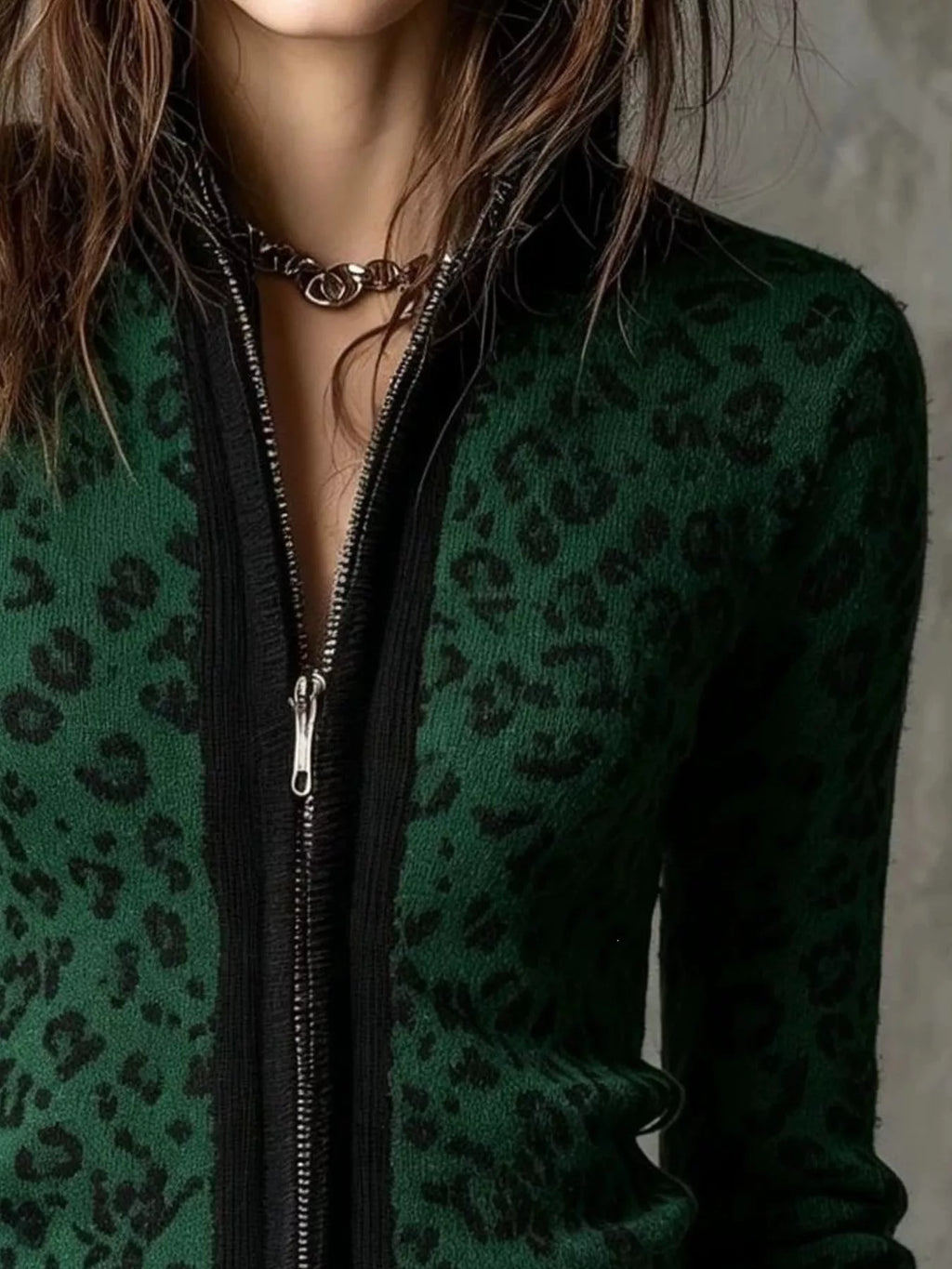 Leopard Zip-Up Knit Cardigan - Lilixa.store