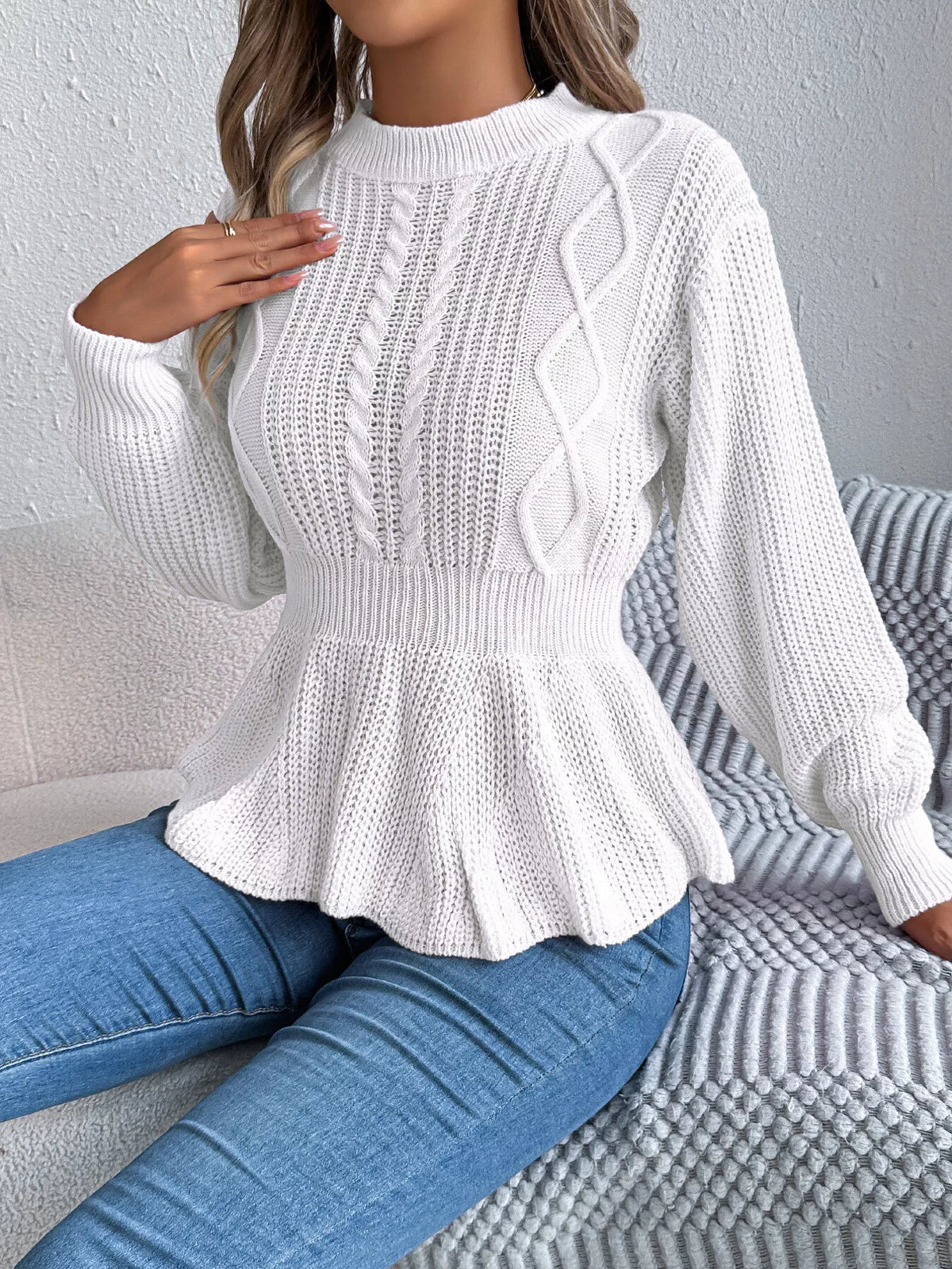Cable Knit Peplum Sweater
