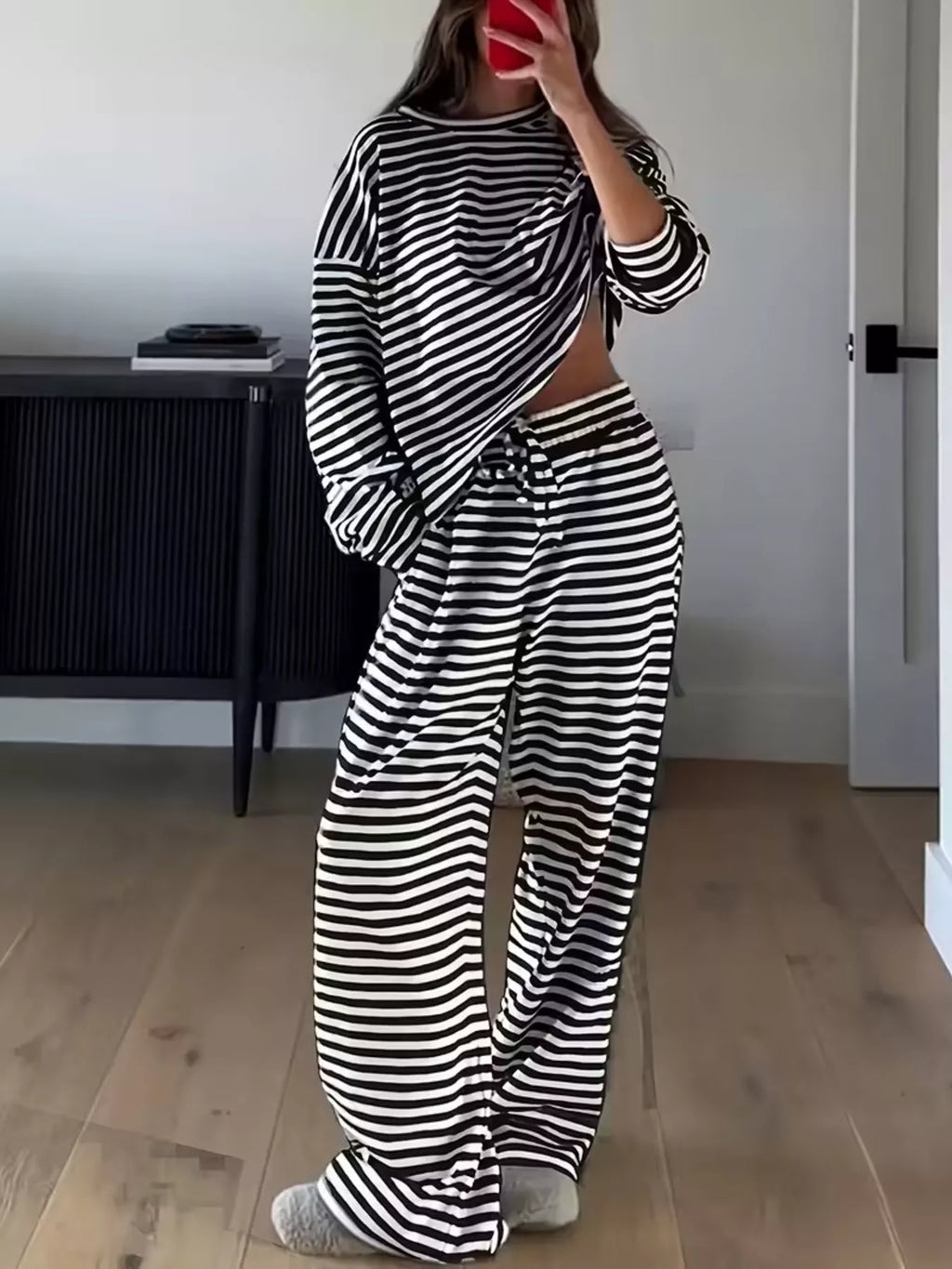 Striped Long Sleeve Top and Pants Set - Lilixa.store