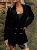 Velvet Lapel Collar Button Up Blazer - Lilixa.store