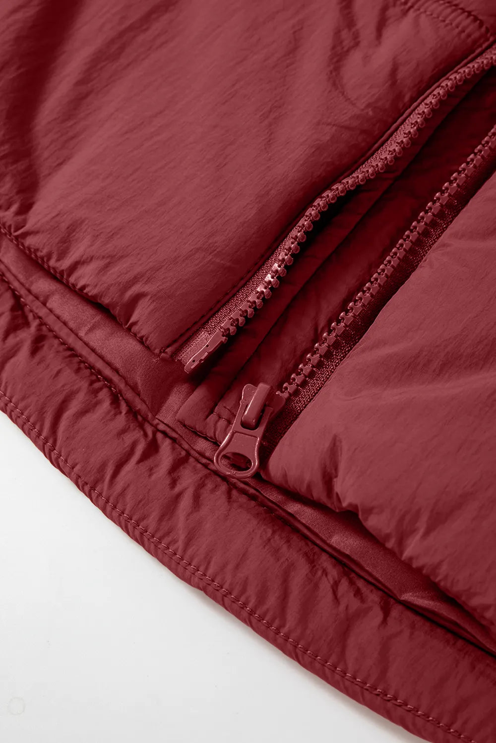 Drawstring Zip Up Hooded Vest Coat in Burgundy, view 13