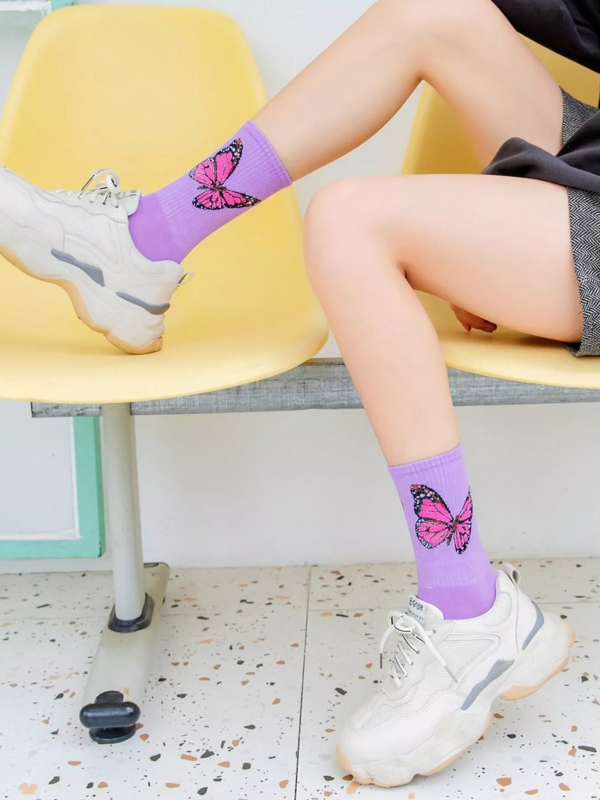 Butterfly Print Crew Socks, view 9