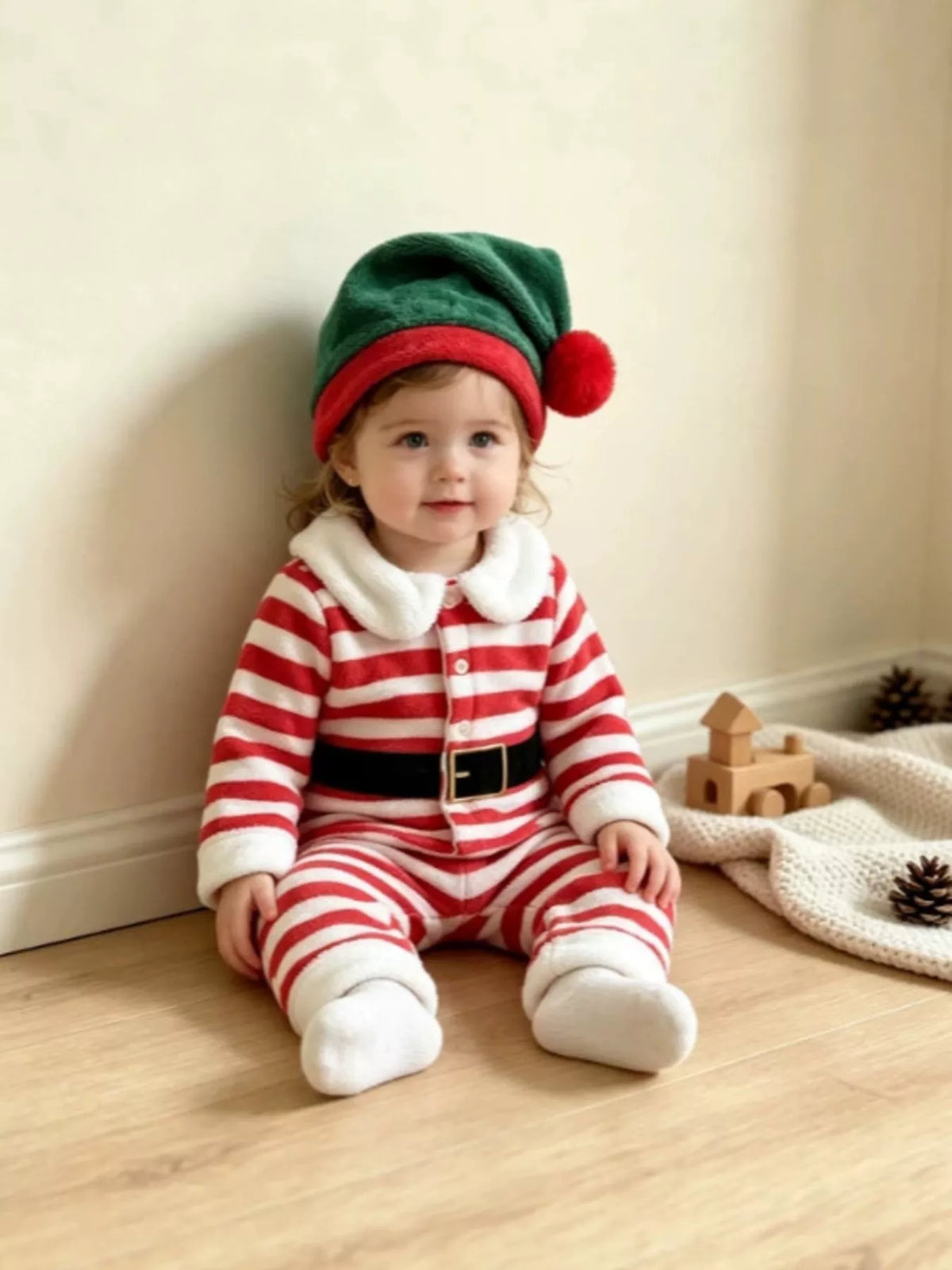 Children's Christmas Striped Pajama Set with Matching Hat - Lilixa.store