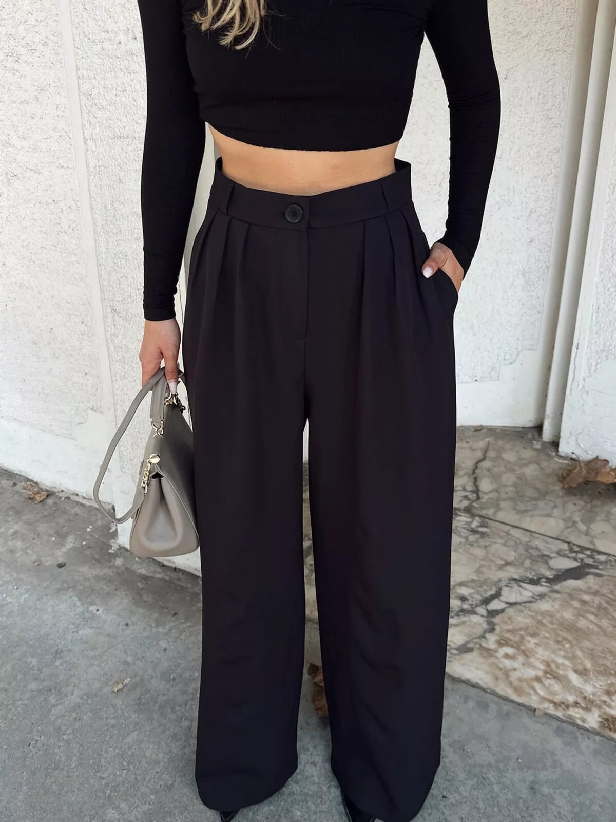 High-Waisted Pleated Wide-Leg Pants