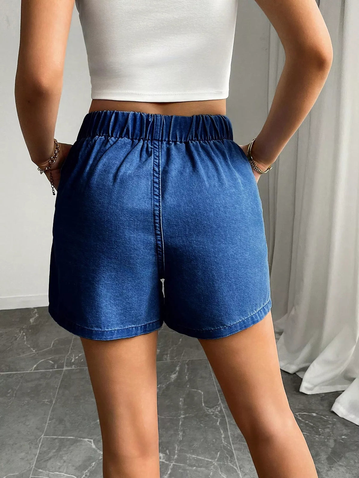 Drawstring High Waist Denim Shorts - Lilixa.store