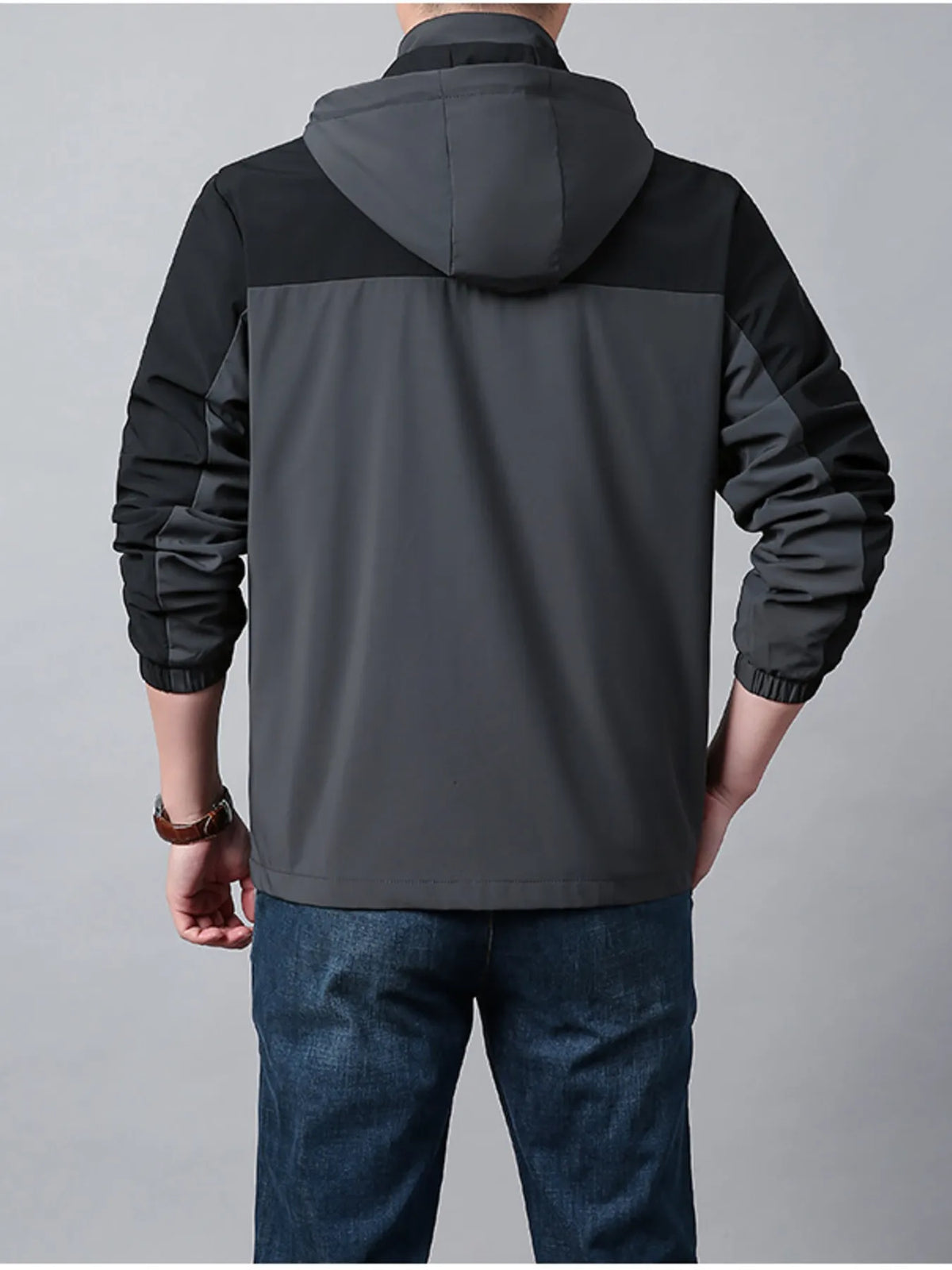 Men's Plus Size Hooded Colorblock Lightweight Jacket - Lilixa.store