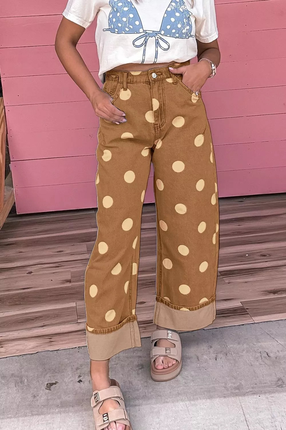 Polka Dot Wide Leg Jeans - Lilixa.store