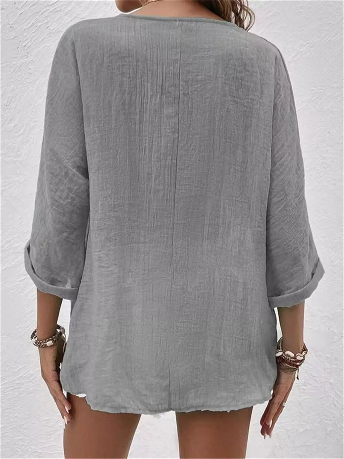 Full Size Casual V-Neck Button-Down Blouse Plus Size, view 4