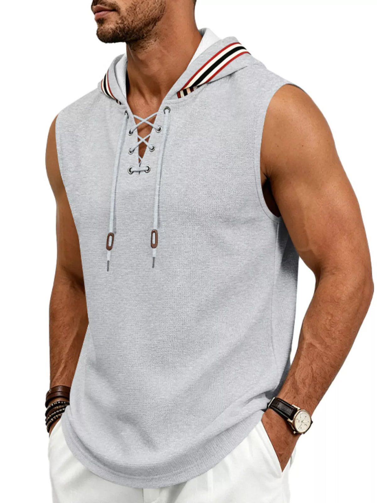Men's Full Size Lace Up Hooded Vest Plus Size - Lilixa.store