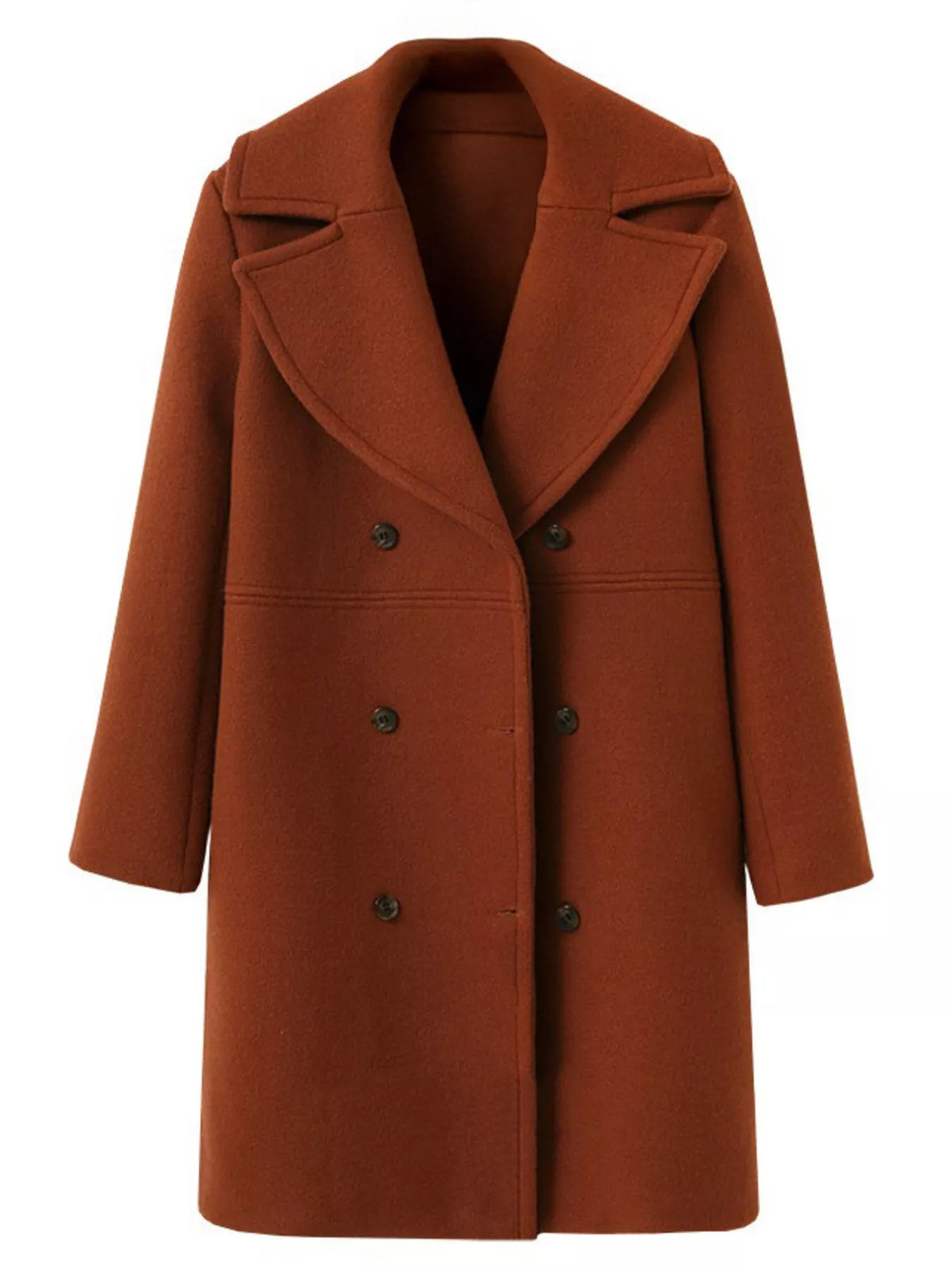 Double-Breasted Long Sleeve Coat in Brick Red