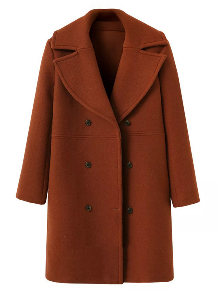 Double-Breasted Long Sleeve Coat in Brick Red