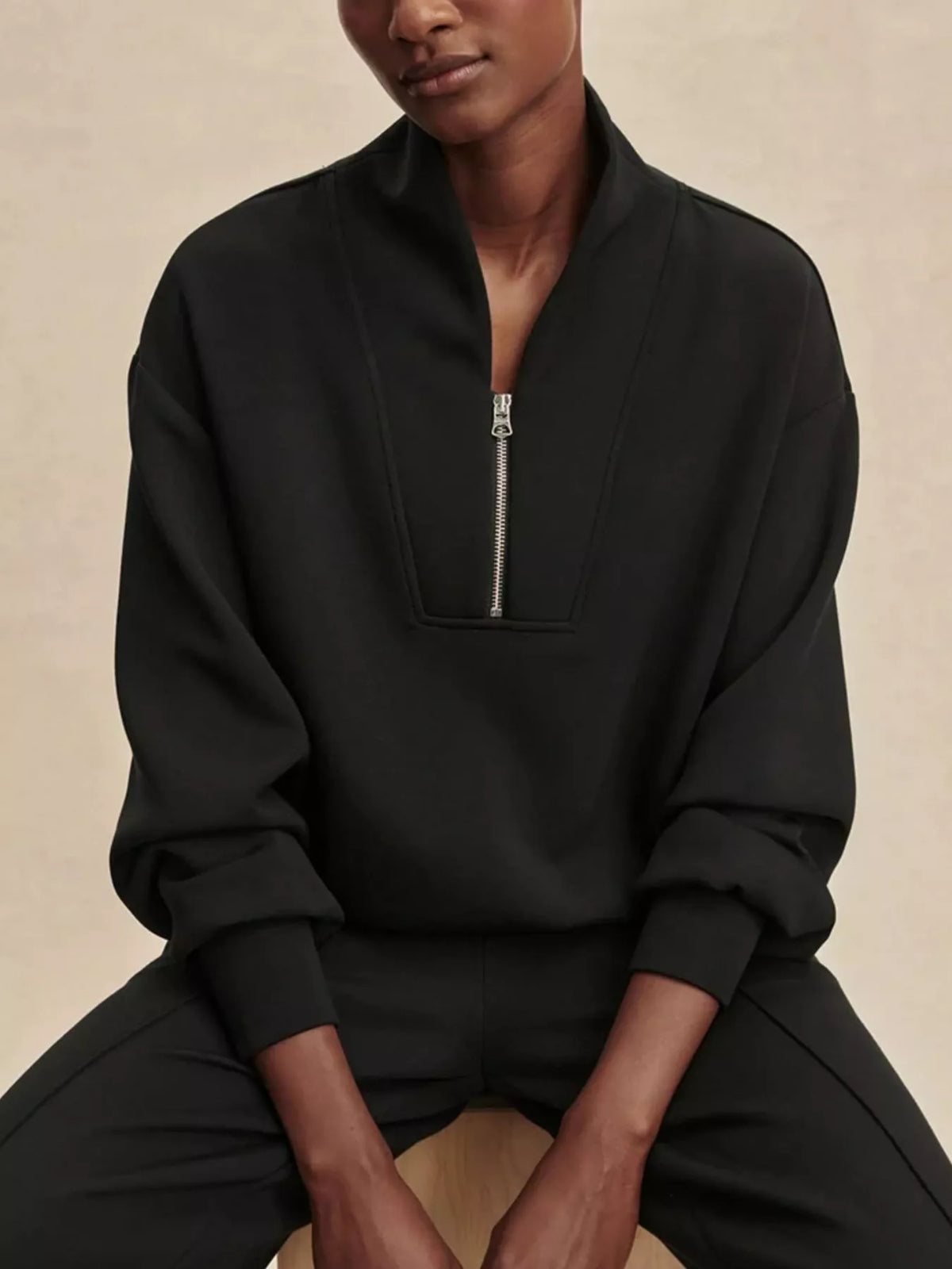 Quarter-Zip Sweatshirt and Wide-Leg Pants Set - Lilixa.store