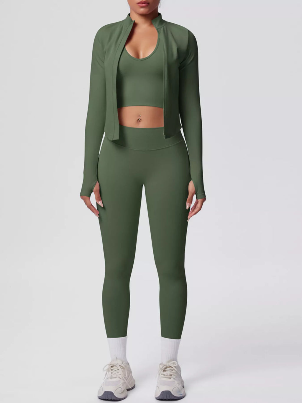 Tank & Zip-Up Jacket and Leggings Three-Piece Active Set - Lilixa.store