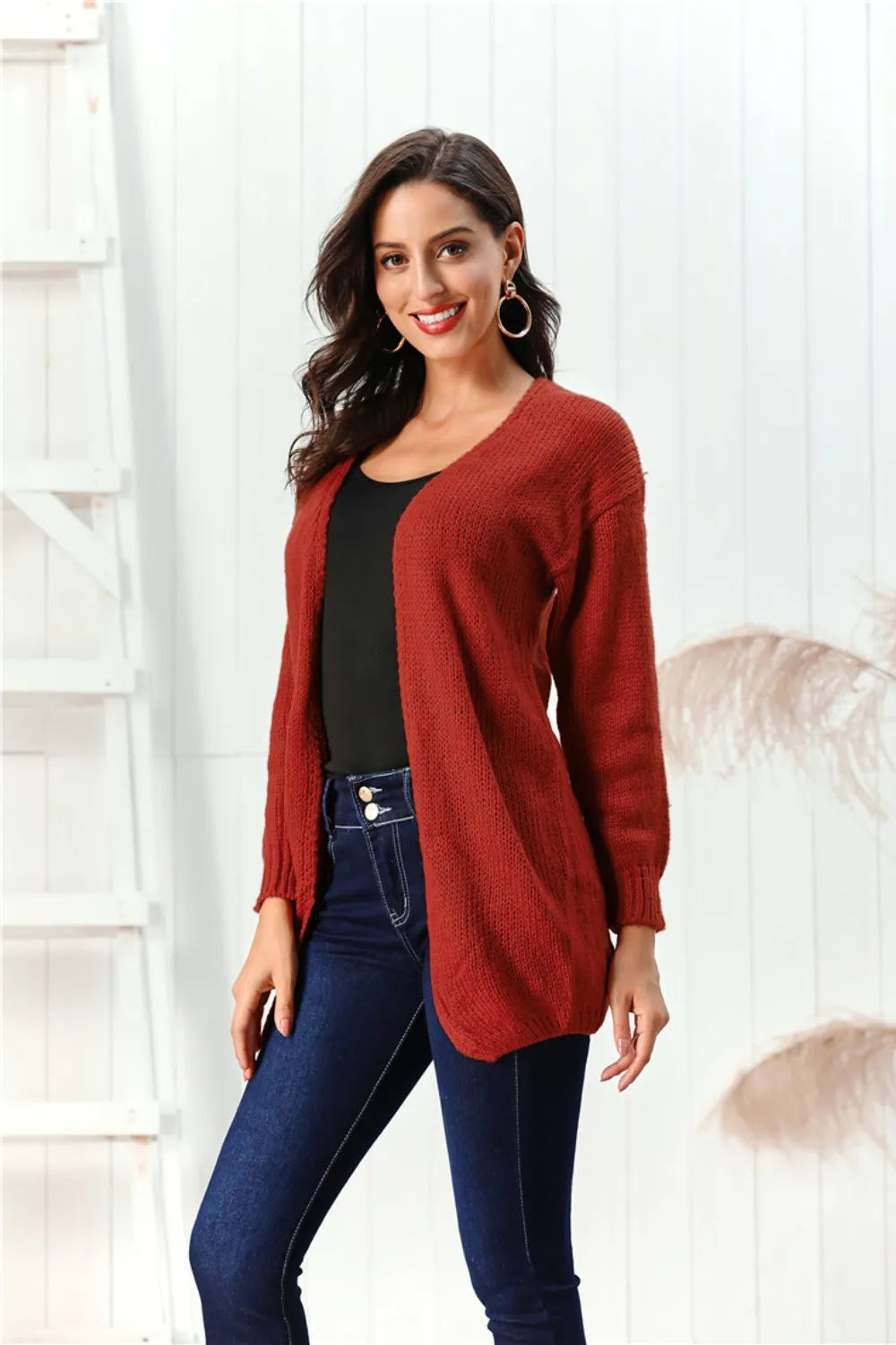 Open Front Long Sleeve Cardigan - Lilixa.store