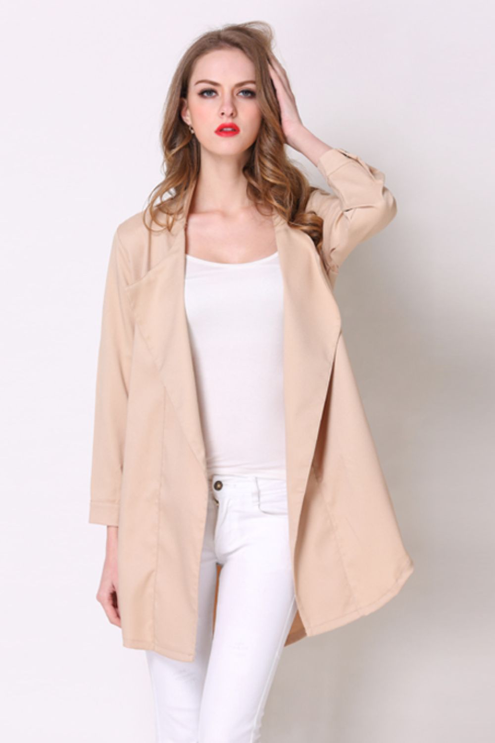 Full Size Open Front Longline Trench Coat - Lilixa.store