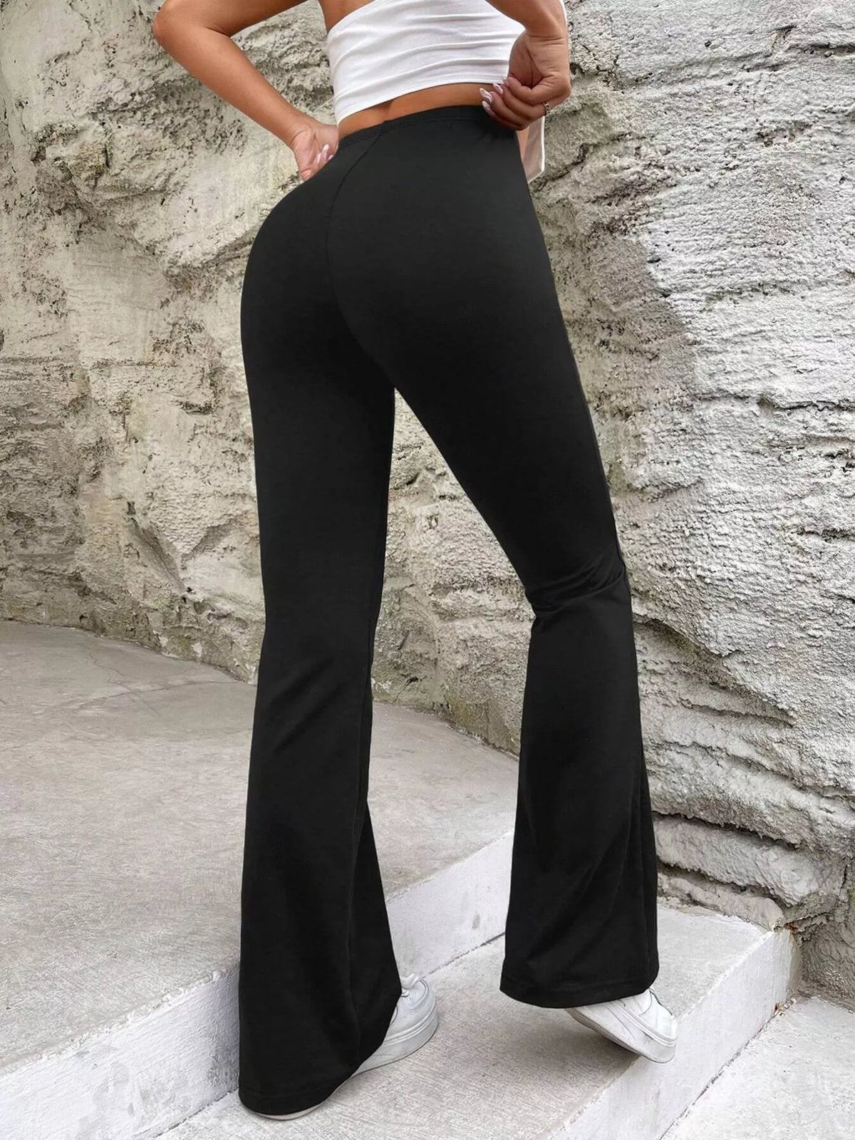 High-Waisted V-Cut Flare Leg Pants