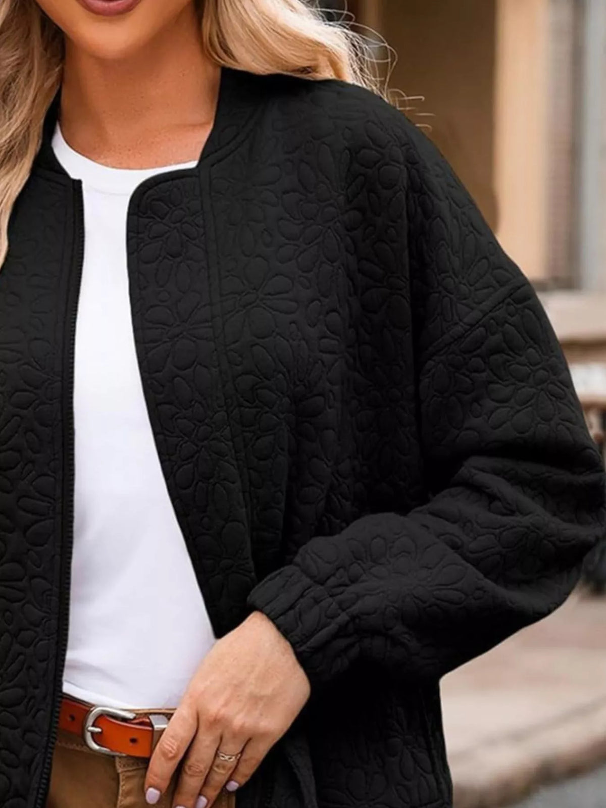 Full Size Floral Quilted Zip Up Jacket Plus Size, view 7