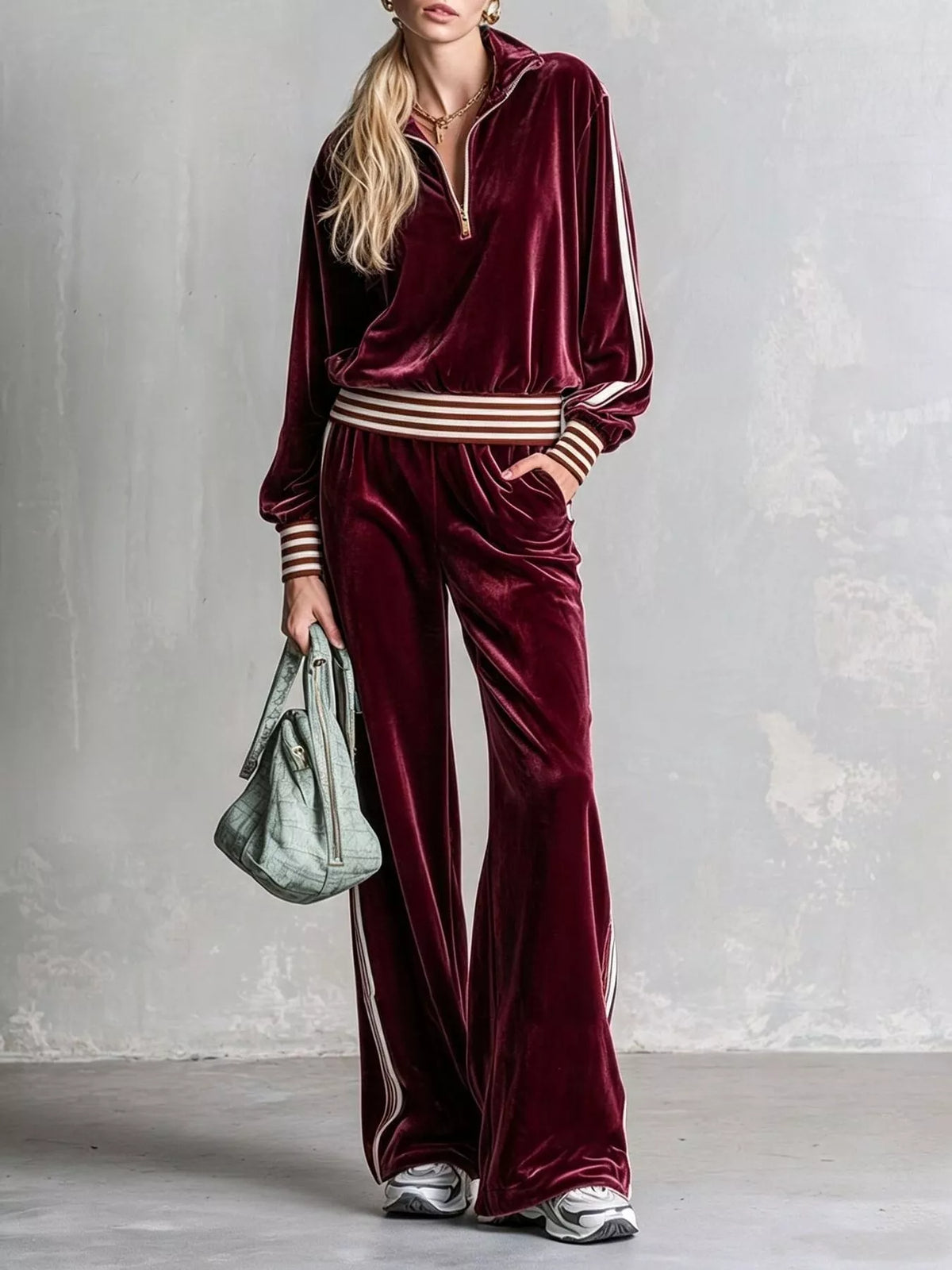 Striped Half Zip Top and Pants Set - Lilixa.store
