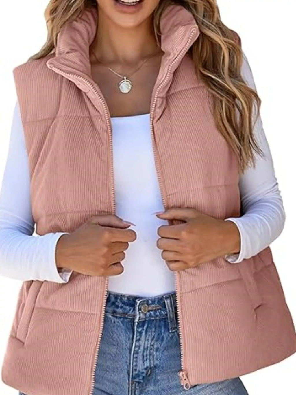 Corduroy Zip Up Vest Coat - Lilixa.store