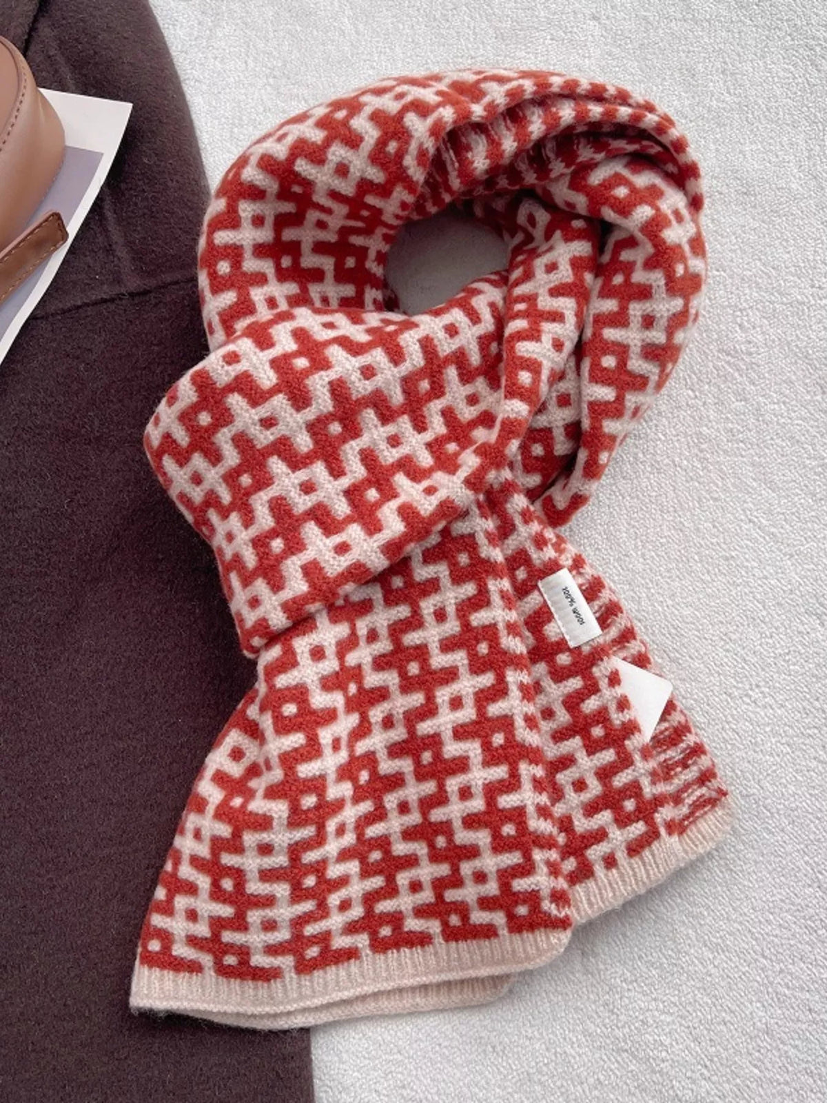 Wool Geometric Pattern Knitted Warm Scarf - Lilixa.store