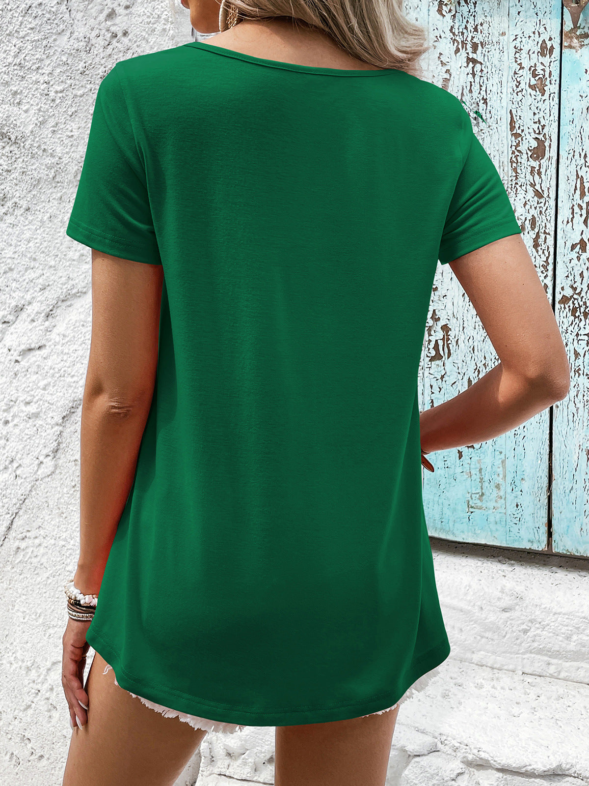 Ivy Lane Spliced Lace Contrast Short Sleeve Top, view 6
