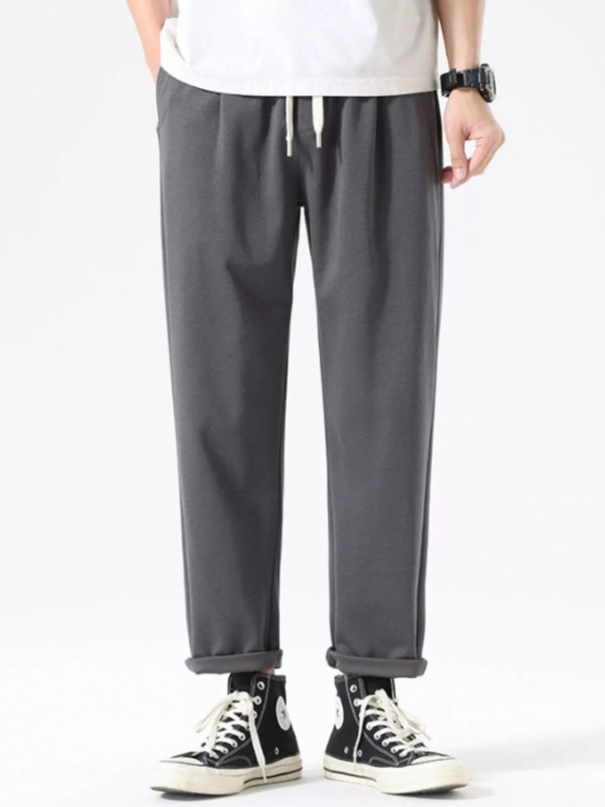 Men's Plus Size Casual Drawstring Pants in Grey