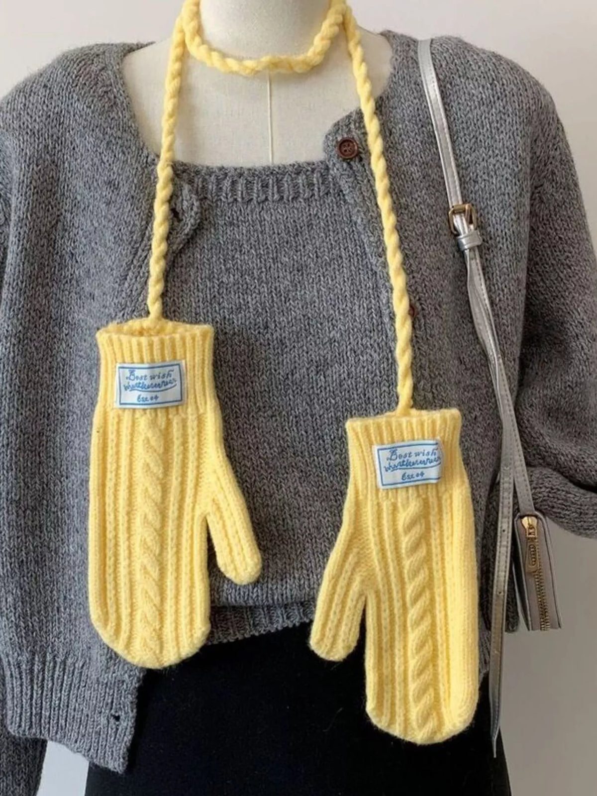 Cable Knitted Mittens with Neck Strap - Lilixa.store