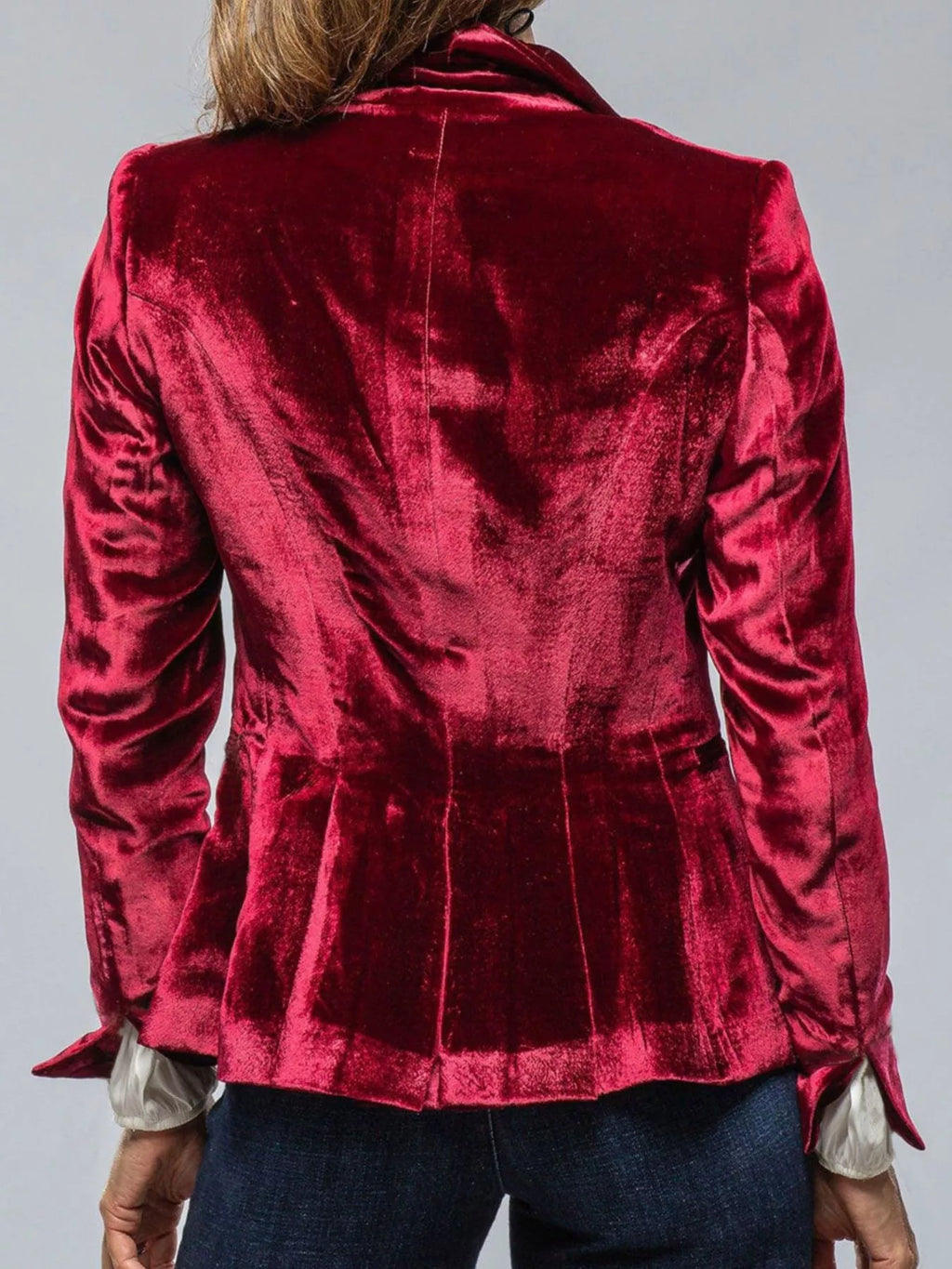 Velvet Lapel Collar Button Up Blazer - Lilixa.store