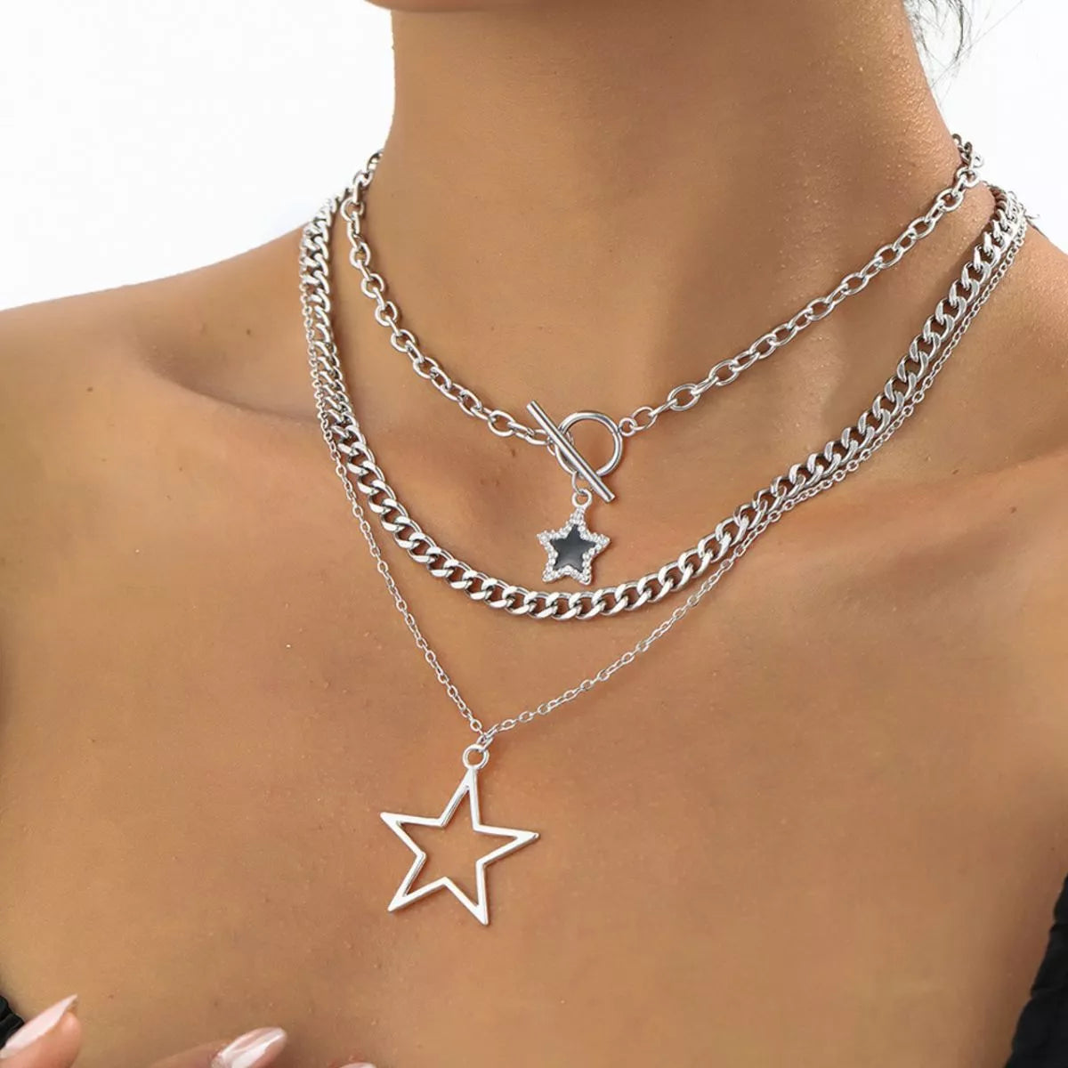 3-Piece Layered Star Pendant Necklace - Lilixa.store
