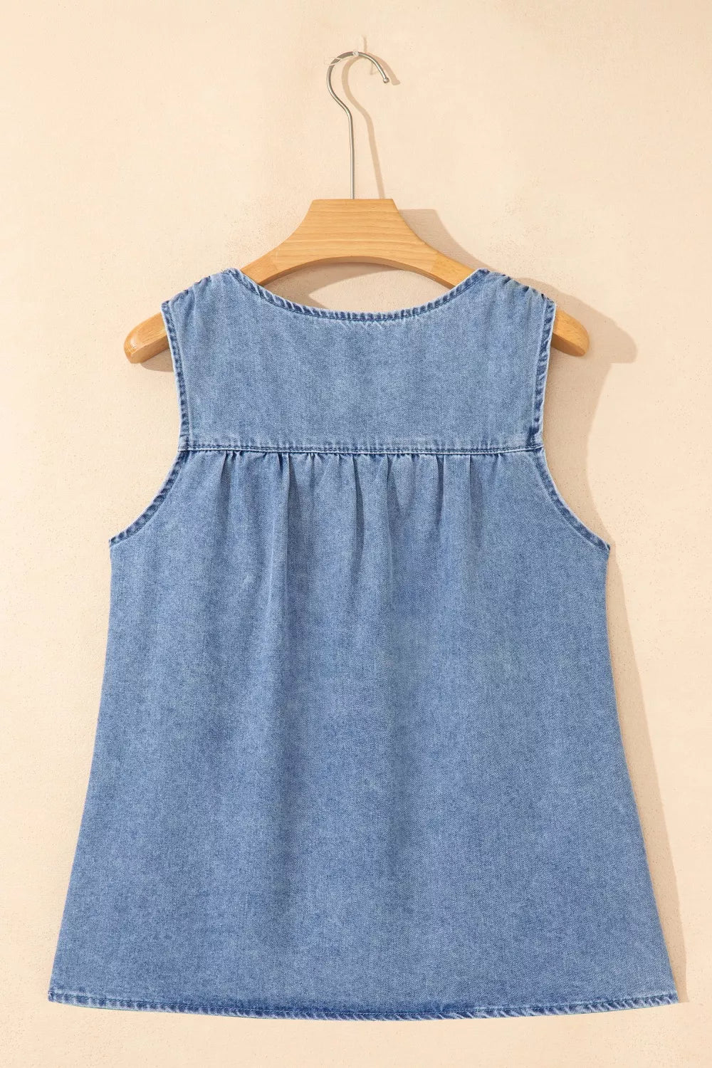 Denim Pleated Patchwork Sleeveless Top - Lilixa.store