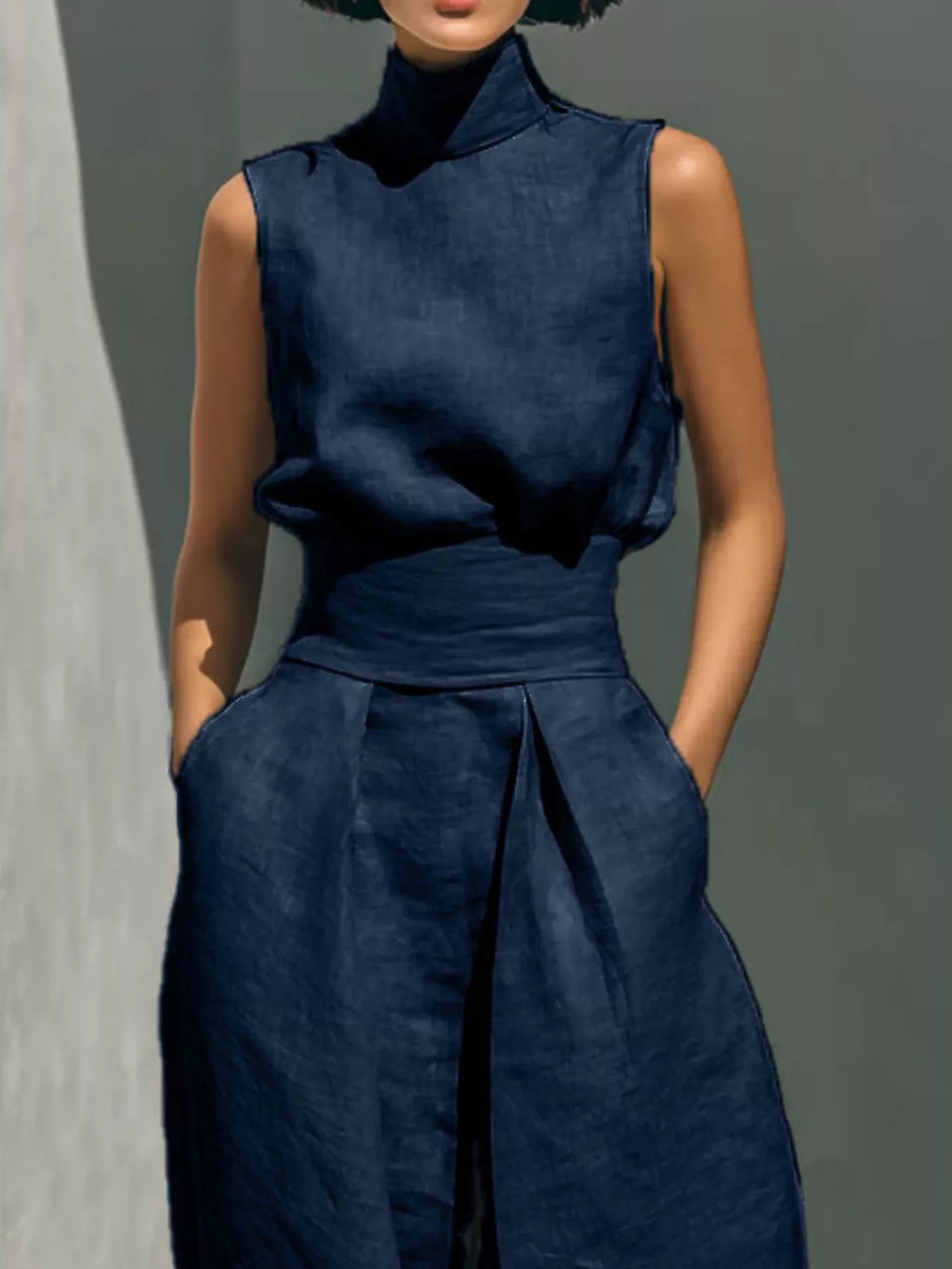 Full Size Turtleneck Sleeveless Top and Wide Leg Pants Set Plus Size - Lilixa.store