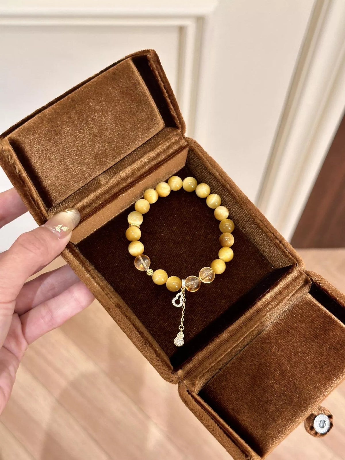Tiger Eye Beaded Bracelet with Gourd Charm - Lilixa.store