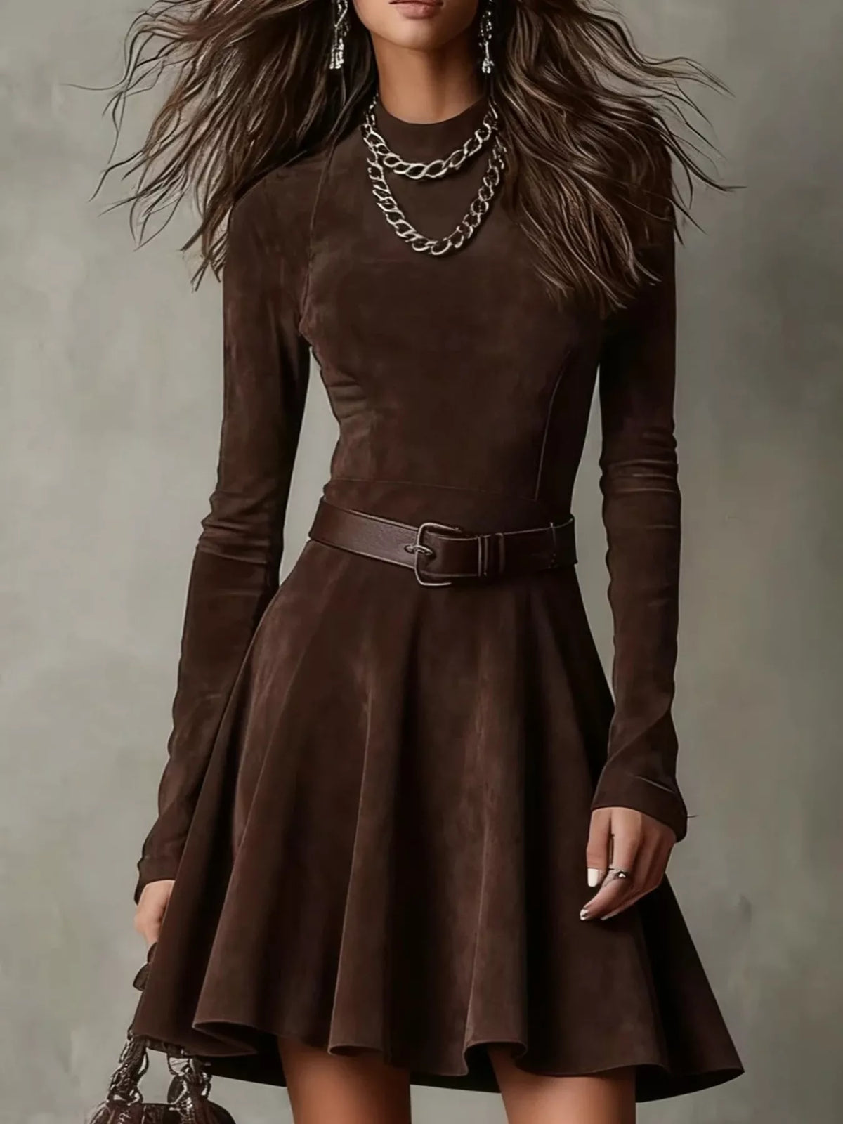 Mock Neck A-Line Dress - Lilixa.store