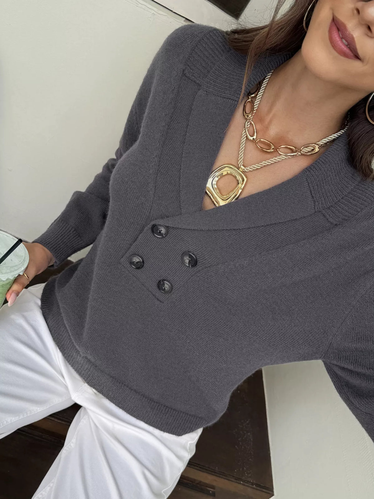 Double-Breasted Shawl Collar Sweater - Lilixa.store
