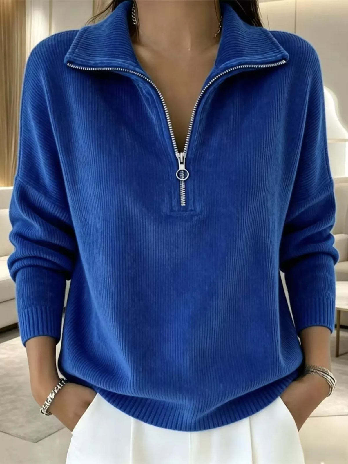 Full Size Corduroy Quarter-Zip Sweatshirt Plus Size - Lilixa.store