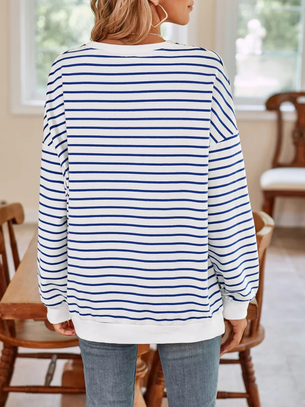 Lovelet Striped Round Neck Long Sleeve Sweatshirt - Lilixa.store