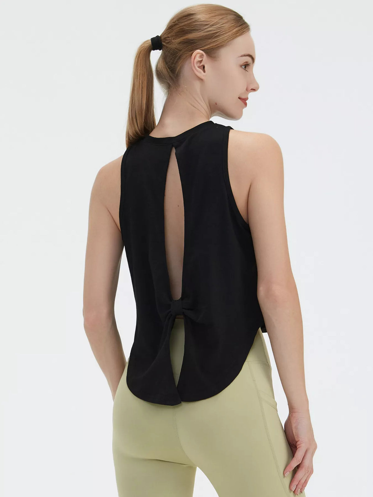 Cutout Back Round Neck Active Tank - Lilixa.store