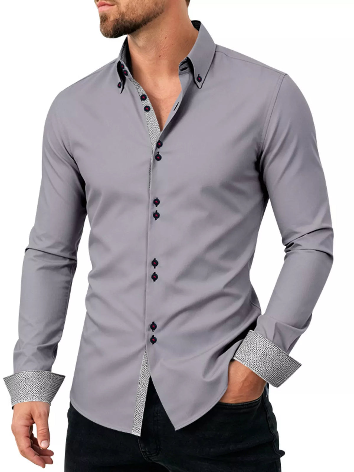 Men's Full Size Slim Fit Contrast Trim Shirt Plus Size - Lilixa.store