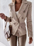 Houndstooth Double-Breasted Blazer - Lilixa.store