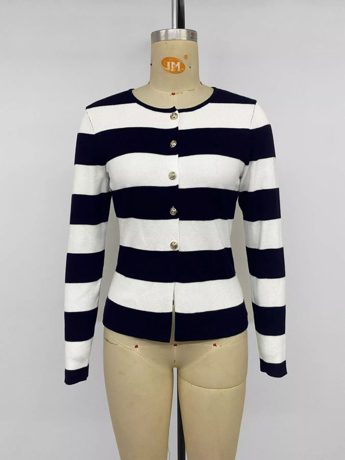 Striped Button-Down Knit Cardigan - Lilixa.store