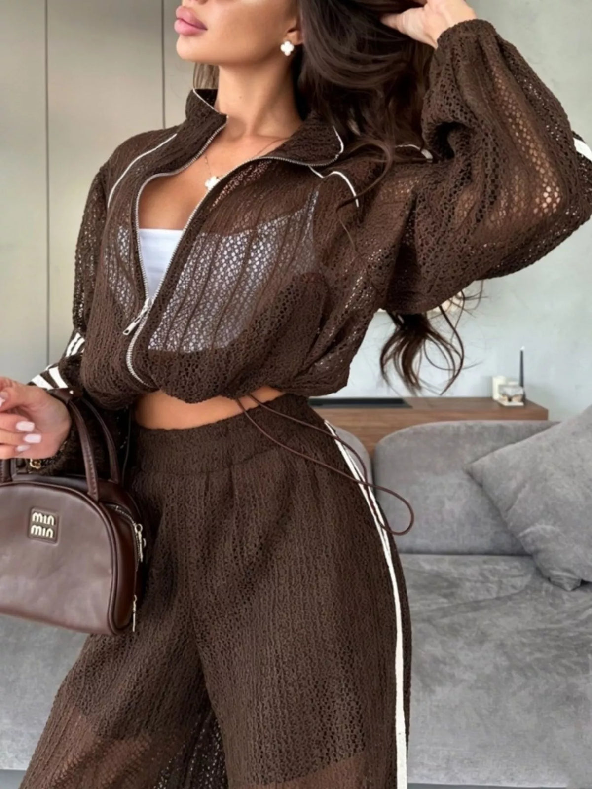Side Stripes Zip Up Top and Pants Set - Lilixa.store