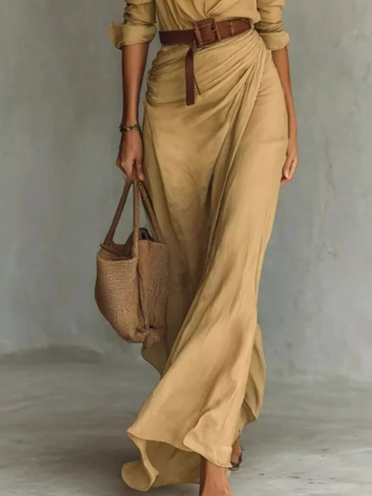Button Front Long-Sleeve Shirt Maxi Dress