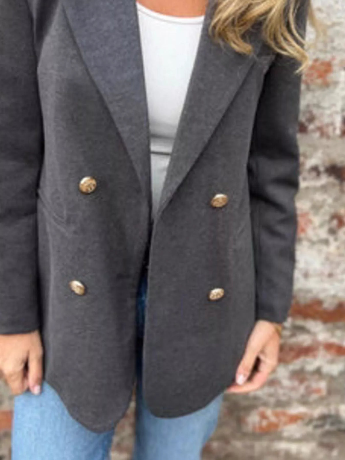 Full Size Double Breasted Long Sleeve Blazer Plus Size - Lilixa.store