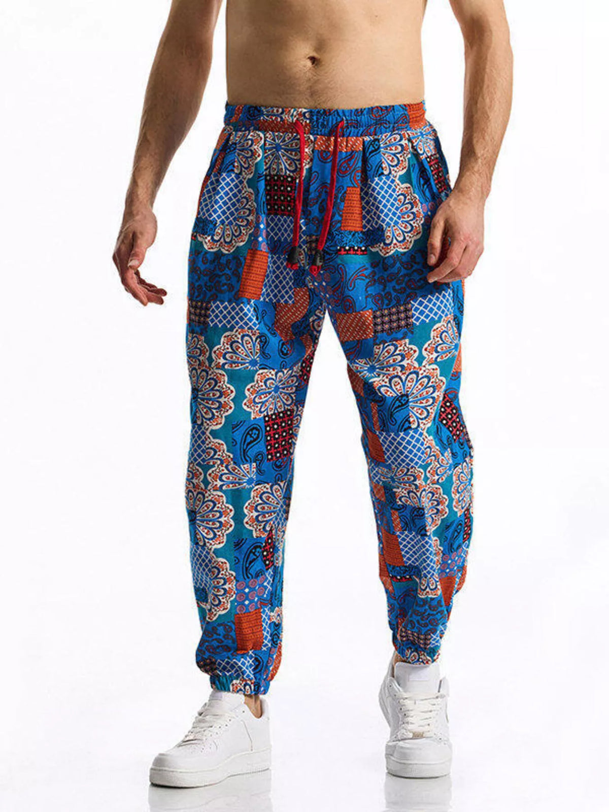 Men's Full Size Printed Drawstring Casual Pants Plus Size